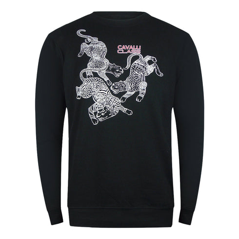 Cavalli Class Txt66B Cf050 05051 Black Round Neck Sweatshirt Mens - Style Centre Wholesale