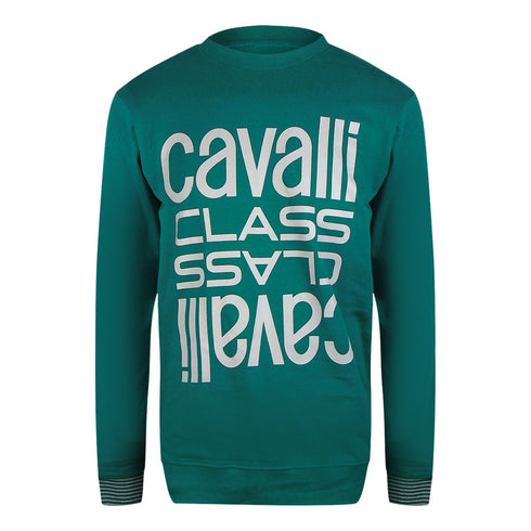 Cavalli Class Txt66C Cf050 04038 Green Ottanio Round Neck Sweatshirt Mens - Style Centre Wholesale