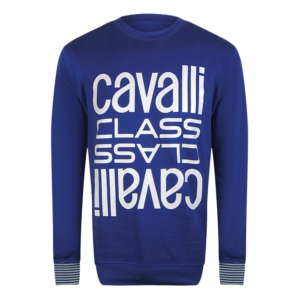 Cavalli Class Txt66C Cf050 04551 Iris Blue Round Neck Sweatshirt Mens - Style Centre Wholesale