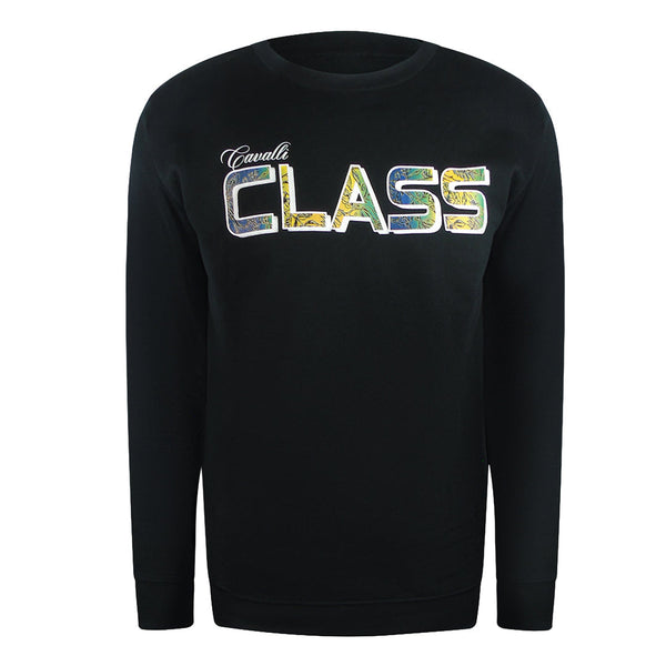Cavalli Class Txt66H Cf050 05051 Black Round Neck Sweatshirt Mens