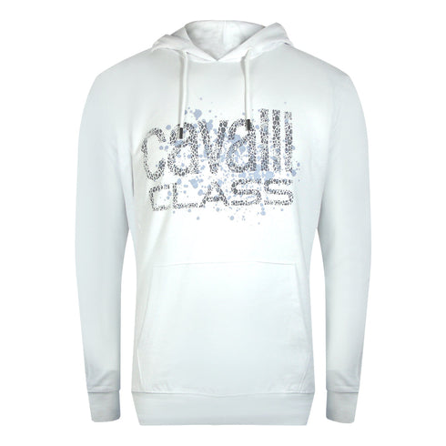 Cavalli Class Cracked Sprayed Logo Off White Hoodie TXT68L CF050 00533
