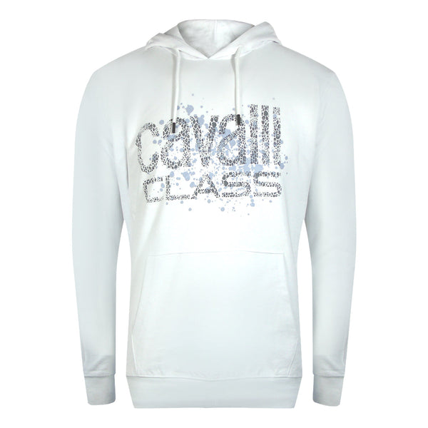 Cavalli Class Cracked Sprayed Logo Off White Hoodie TXT68L CF050 00533
