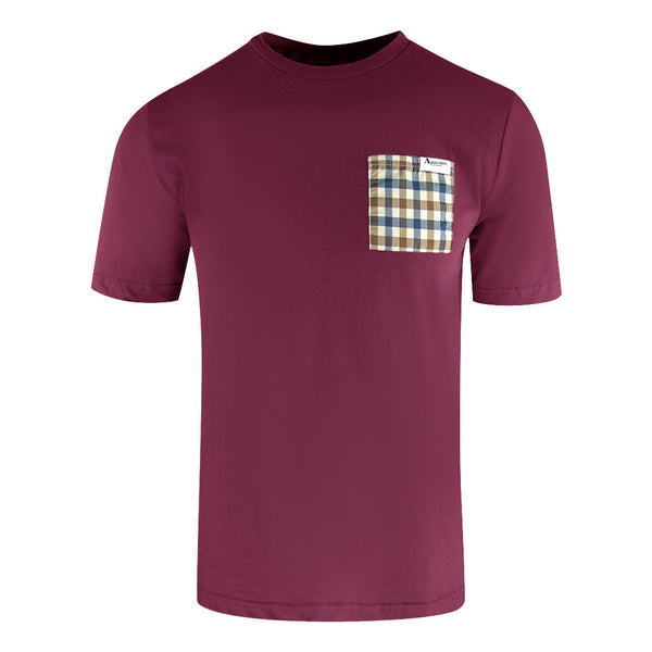Aquascutum Active Check Pocket T Shirt Cordovan Ts004 26 Burgundy T Shirt Male - Style Centre Wholesale