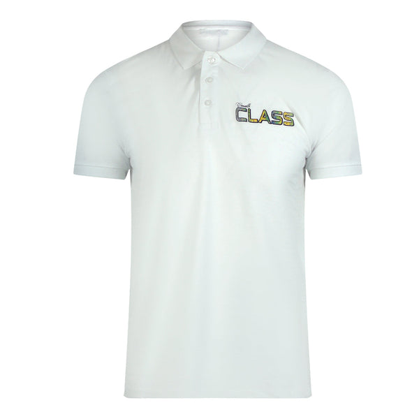 Cavalli Class Vibrant Floral Logo Off White Polo Shirt TXT64L JD060 00533