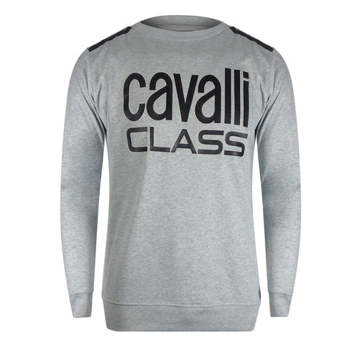 Cavalli Class Txt66A Cf050 05014 Grey Melange Round Neck Sweatshirt Mens - Style Centre Wholesale