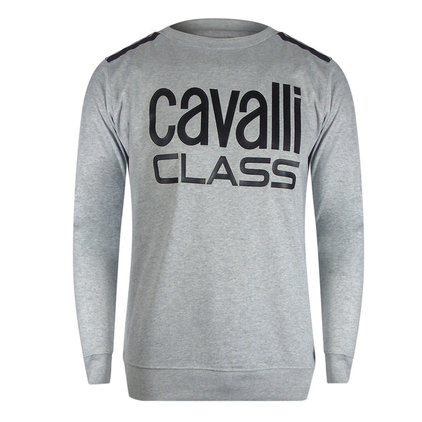 Cavalli Class Txt66A Cf050 05014 Grey Melange Round Neck Sweatshirt Mens - Style Centre Wholesale