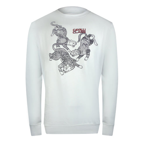 Cavalli Class Txt66B Cf050 00533 Off White Round Neck Sweatshirt Mens