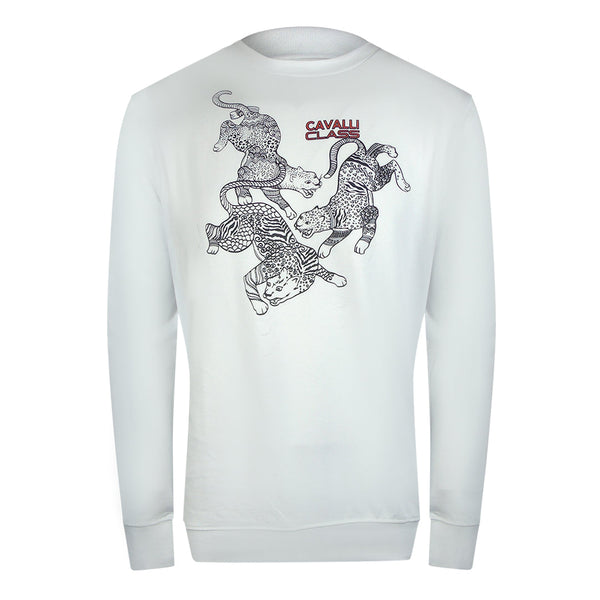 Cavalli Class Txt66B Cf050 00533 Off White Round Neck Sweatshirt Mens