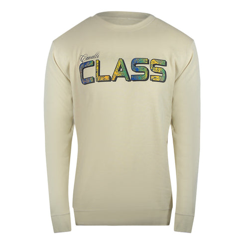Cavalli Class Txt66H Cf050 03528 Beige Sand Round Neck Sweatshirt Mens - Style Centre Wholesale