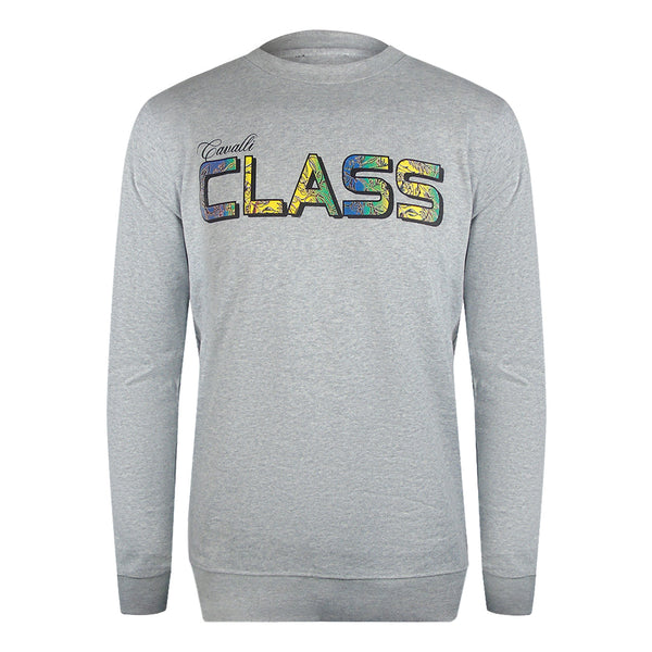 Cavalli Class Txt66H Cf050 05014 Grey Melange Round Neck Sweatshirt Mens - Style Centre Wholesale