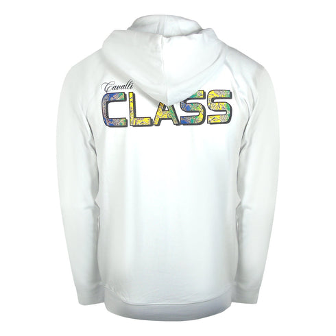 Cavalli Class Bold Floral Logo Off White Zip-Up Hoodie TXT68H CF050 00533