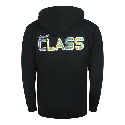 Cavalli Class Bold Floral Logo Black Zip-Up Hoodie TXT68H CF050 05051