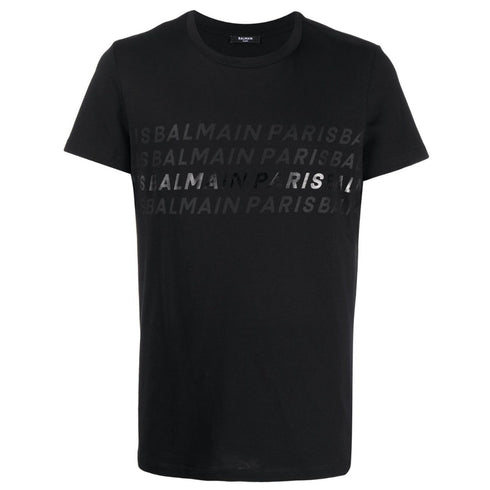 BALMAIN UH01601I380 Balmain Paris Multi Logo Black T-Shirt EAB BLACK T-SHIRT MALE S