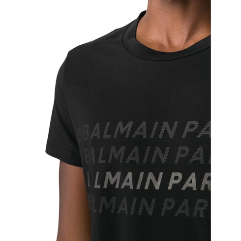 BALMAIN UH01601I380 Balmain Paris Multi Logo Black T-Shirt EAB BLACK T-SHIRT MALE S