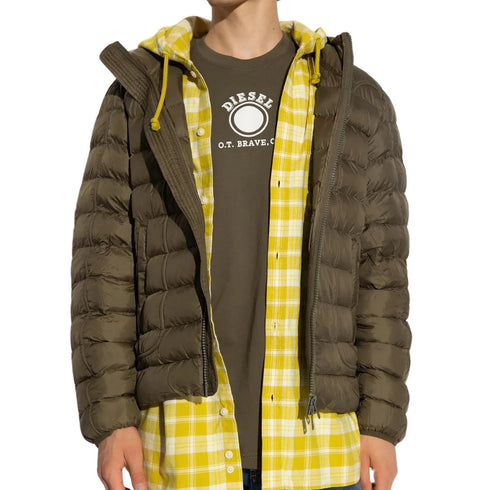 Diesel Plain Khaki Green Padded Hooded Jacket S