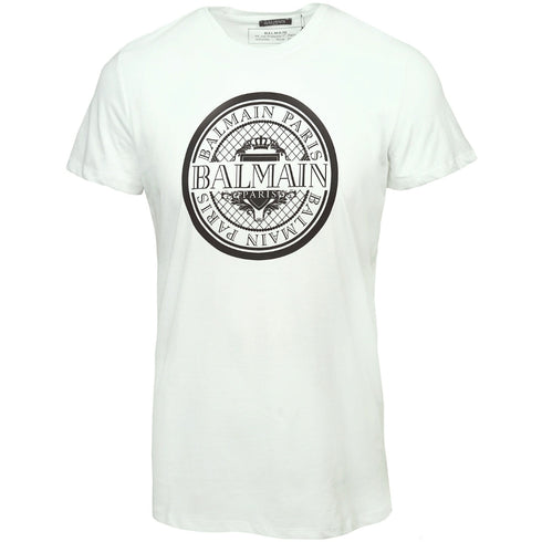 Balmain Circular Logo White T Shirt