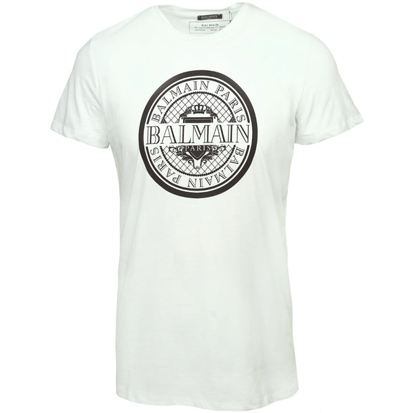 Balmain Circular Logo White T Shirt