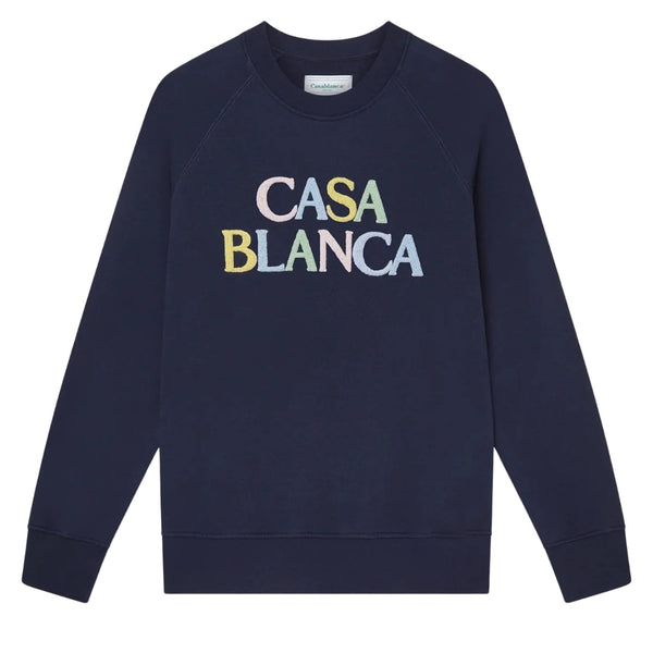 Casablanca Embroidered Sweatshirt Stacked Logo Navy Wf22 Jtp 019 03 019 Navy Blue Sweatshirts Womens