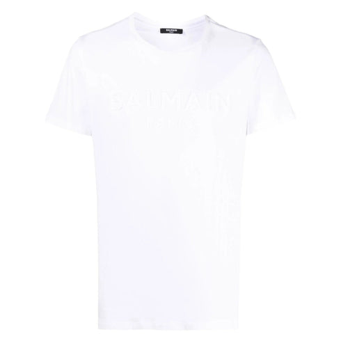 BALMAIN YH1EF000BB20 Balmain Paris Embossed Logo White T-Shirt 0FA WHITE T-SHIRT MALE S