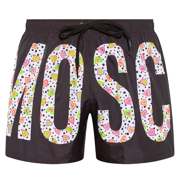 Moschino Large Heart Polka Dot Printed Logo Black Swim Shorts A160903 1555