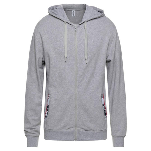 Moschino Brand Taped Pockets Grey Zip Hoodie