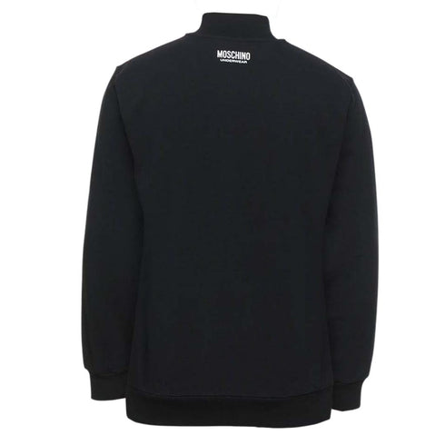 Moschino Quarter Zip Tape Logo Black Sweater A1720 8104 0555