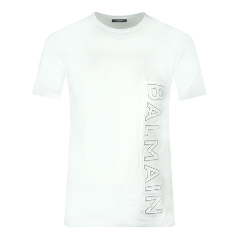 Balmain Brand Embossed Logo White T Shirt