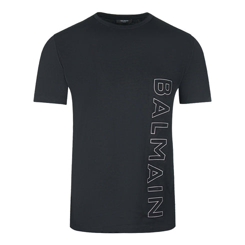 Balmain Brand Embossed Logo Black T Shirt