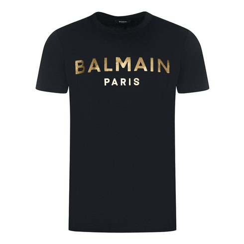 Balmain Paris Logo In Gold Black T-Shirt AH1EF000BB29 EAD