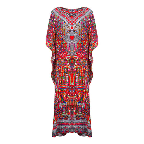 Inoa Banjara 12003 Print Red Long Kaftan Cover Up