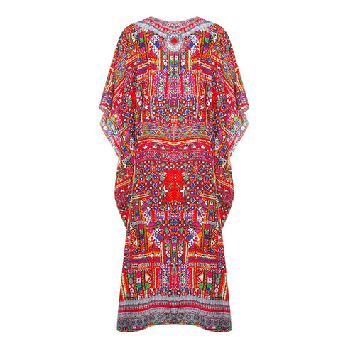 Inoa Banjara 12003 Print Red Long Kaftan Cover Up