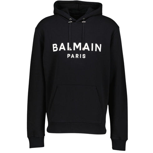 Balmain Paris White Classic Logo Black Hoodie BH1JR002 BB65 White Logo