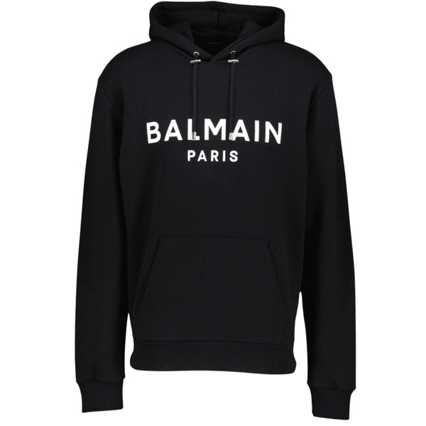 Balmain Paris White Classic Logo Black Hoodie BH1JR002 BB65 White Logo