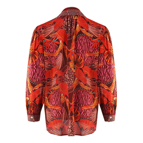 Inoa Congo Rainforest 1202115 Red Long Sleeve Blouse Silk Shirt