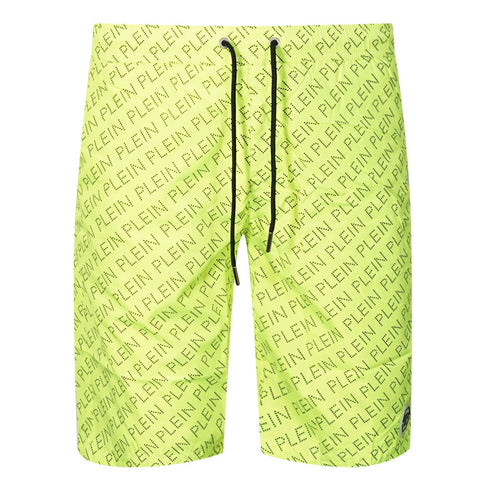 Philipp Plein Repetitive Long Logo Fluorescent Yellow Swim Shorts CUPP13L01 32