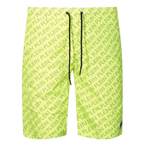 Philipp Plein Repetitive Long Logo Fluorescent Yellow Swim Shorts CUPP13L01 32