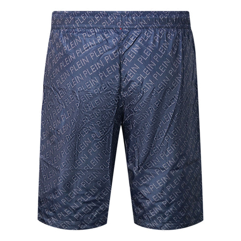 Philipp Plein Repetitive Logo Long Navy Swim Shorts