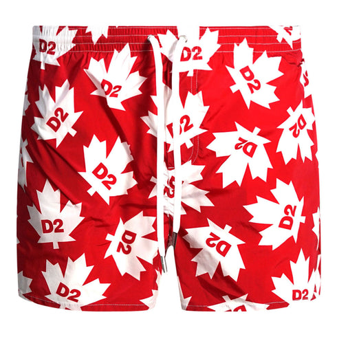 Dsquared2 All Over Maple Leaf Logo Red Swim Shorts D7B644080 64850