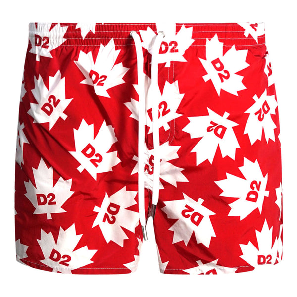 Dsquared2 All Over Maple Leaf Logo Red Swim Shorts D7B644080 64850