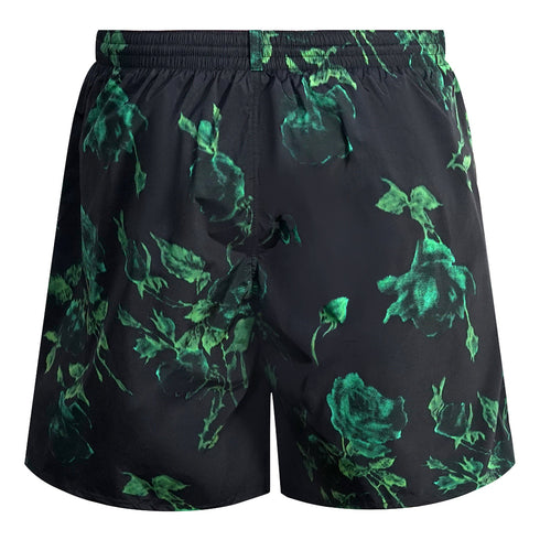 Dsquared2 Green Floral All Over Design Black Swim Shorts D7BM14780 00448