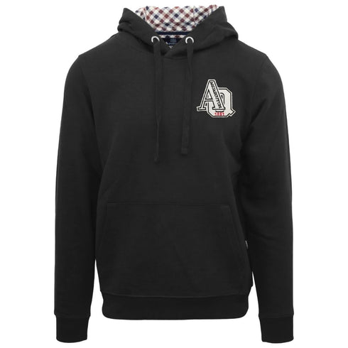 Aquascutum Aq 1851 Patch Logo Black Hoodie - Style Centre Wholesale