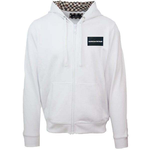 Aquascutum Box Gothic Logo White Zip Up Hoodie