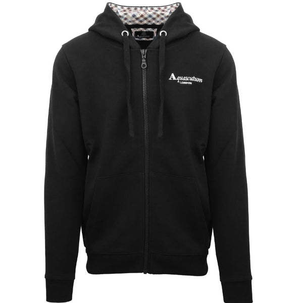 Aquascutum Classic Embossed Signature Logo Black Zip Up Hoodie