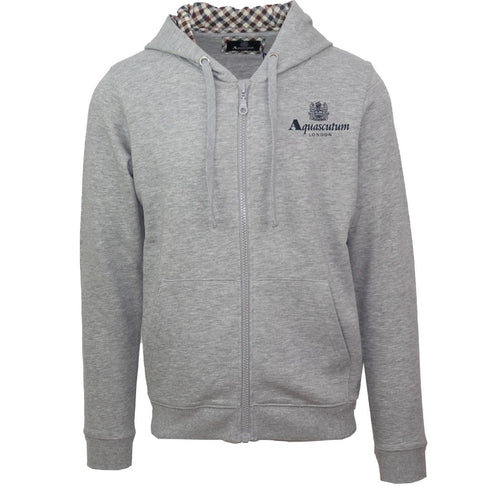 Aquascutum London Embossed Signature Logo Grey Zip Up Hoodie