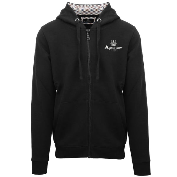 Aquascutum London Embossed Signature Logo Black Zip Up Hoodie