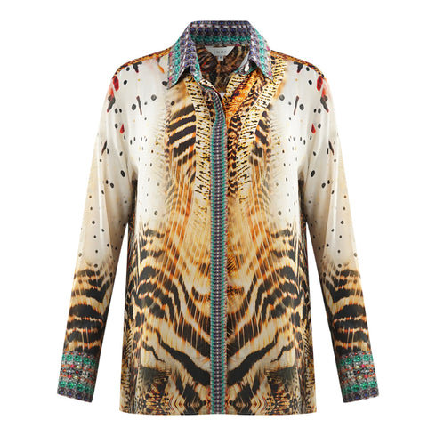 Inoa Golden Eagle 120214 Multicoloured Long Sleeve Blouse Silk Shirt Golden Eagle 120214 collar Shirt