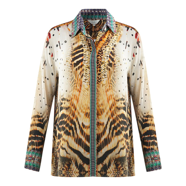 Inoa Golden Eagle 120214 Multicoloured Long Sleeve Blouse Silk Shirt Golden Eagle 120214 collar Shirt