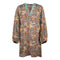 Inoa Golden Eagle Brown Long Sleeve Silk V Neck Dress