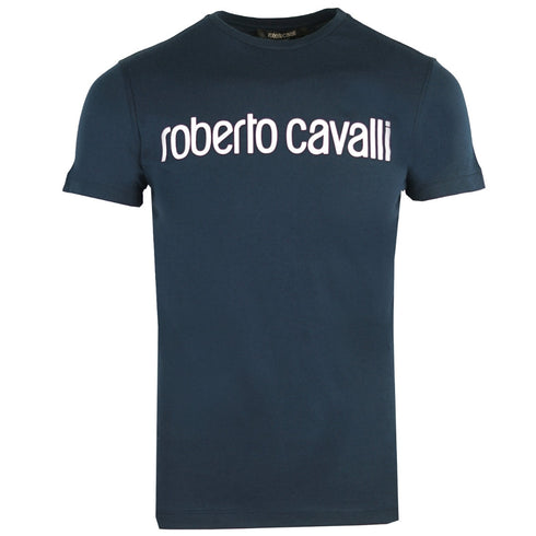Roberto Cavalli Logo Navy Blue T Shirt