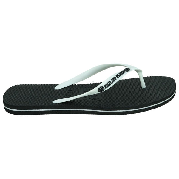 Philipp Plein Brand Logo Black White Flip Flops IMPS904 99W